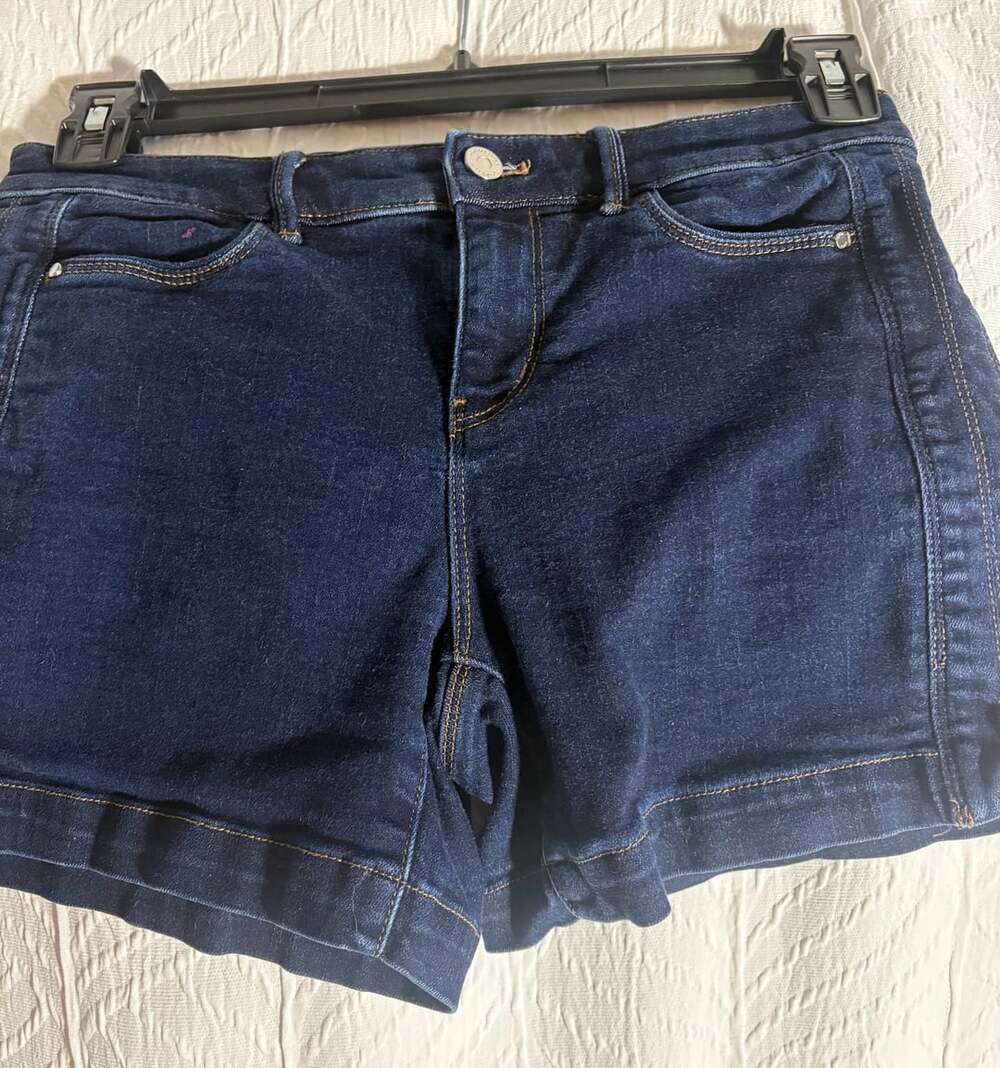White House Black Market Denim Shorts Size 2 Dark Wash Lace-Up Back